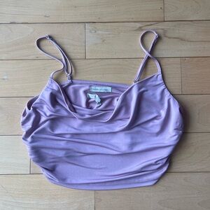 Urban Outfitters Lilac Print Cowl Neck Ruched Cropped Cami